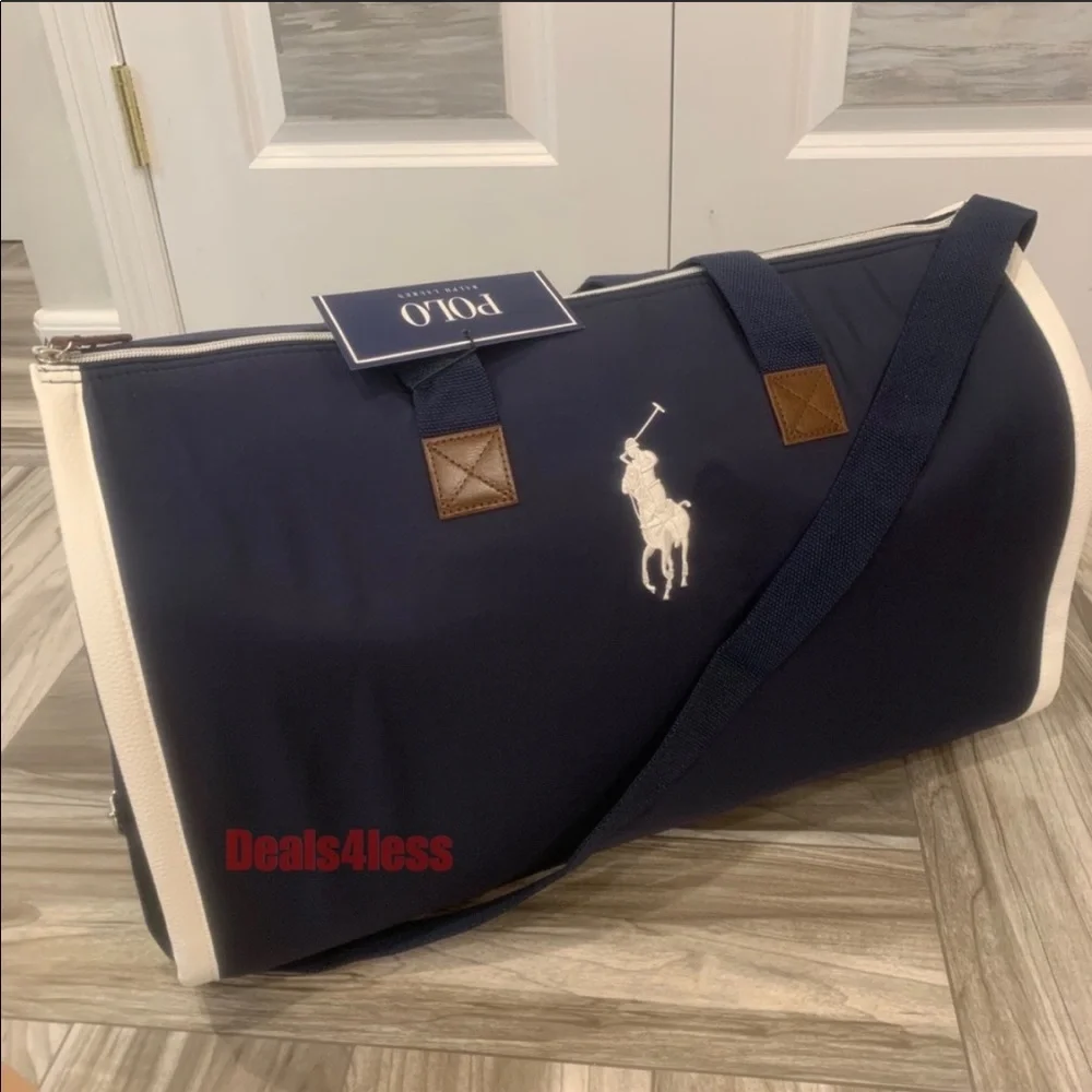 Ralph Lauren Navy Duffel and Garment Travel Set with White Trim